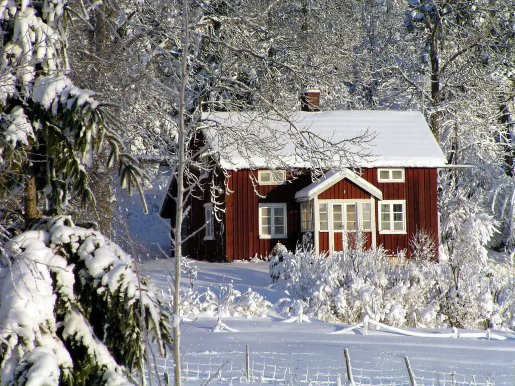 casa e jardim cheios de neve